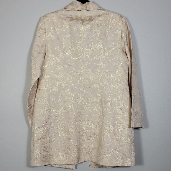 Chicos Brocade Button Up Pea Coat Jacket Size Large Gold Metallic Long Classic - Picture 9 of 11